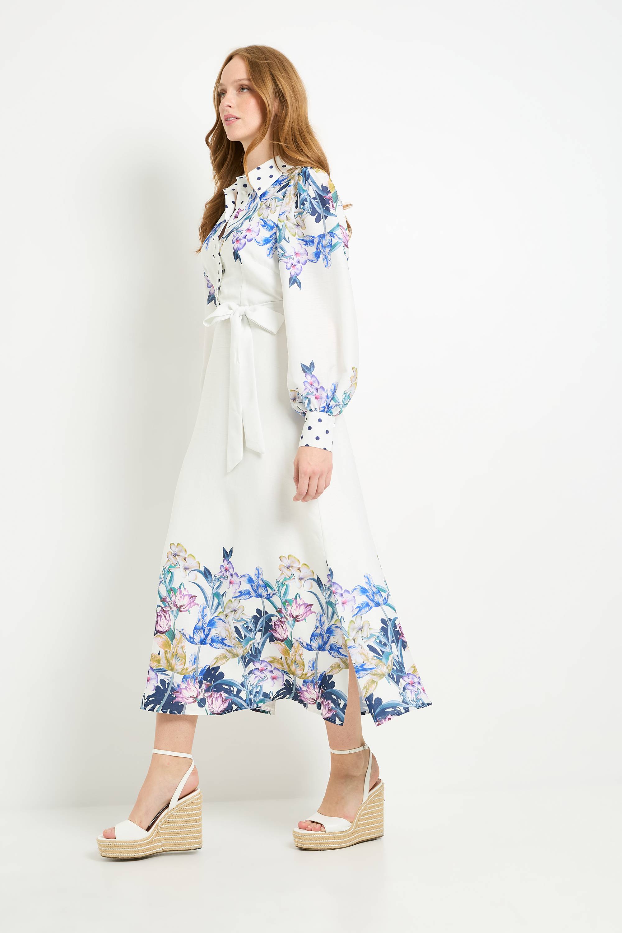 Wallis Robe Chemise Midi À Fleurs Avec Ceinture