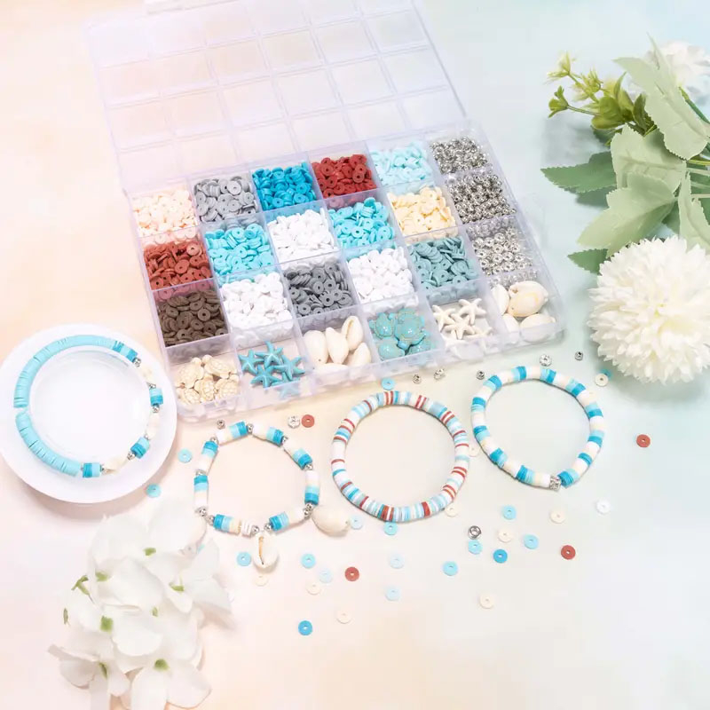 (2680-tlg. Set) Flache Gummi Perlen DIY Bastel Schmuck Muschel Zwischenperle für Armband / Kette - Blau / Weiss
