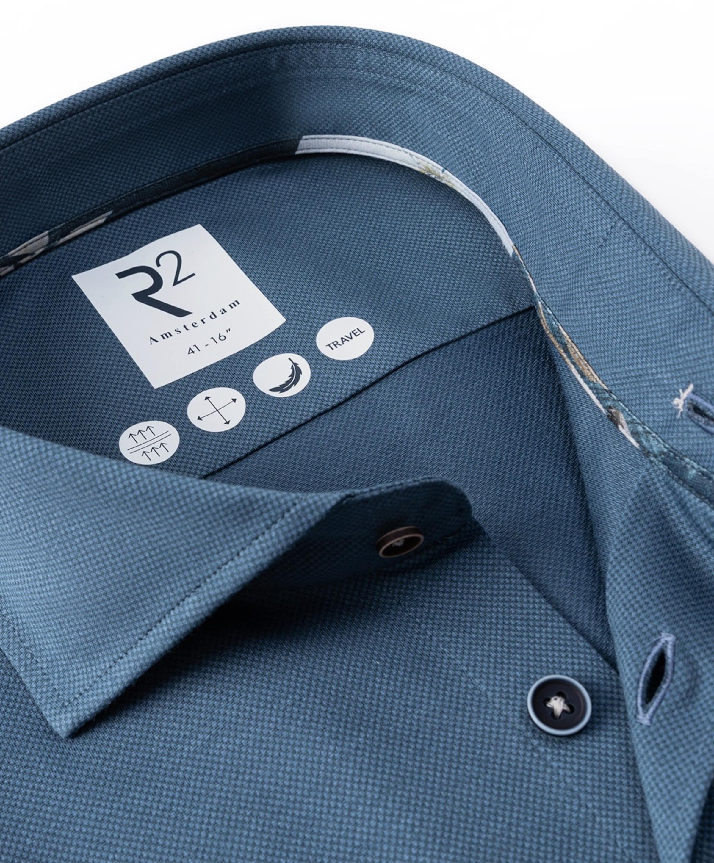 R2 Amsterdam Heren overhemd lange mouw blauw