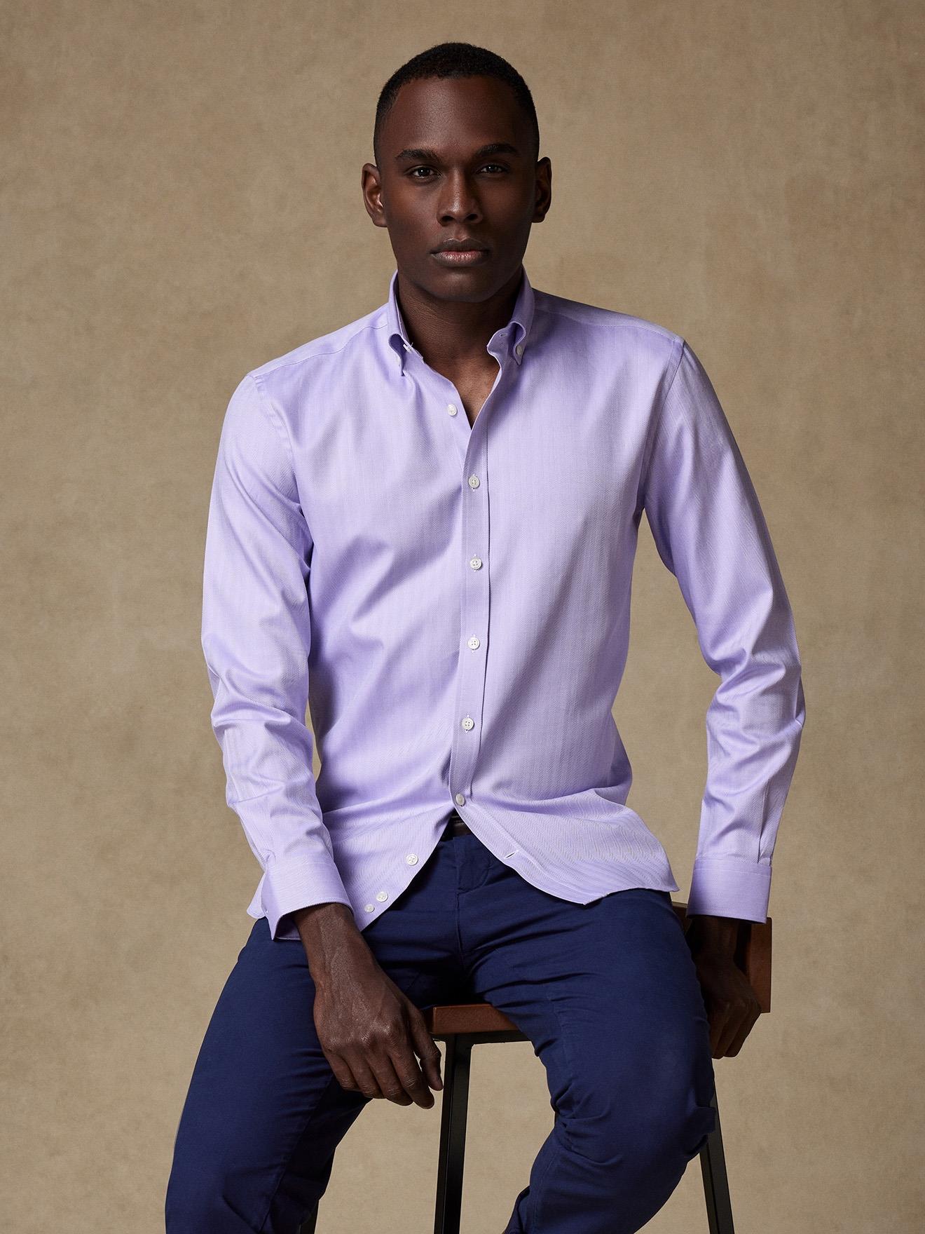Chemise cintrée en chevron parme  - Col boutonné