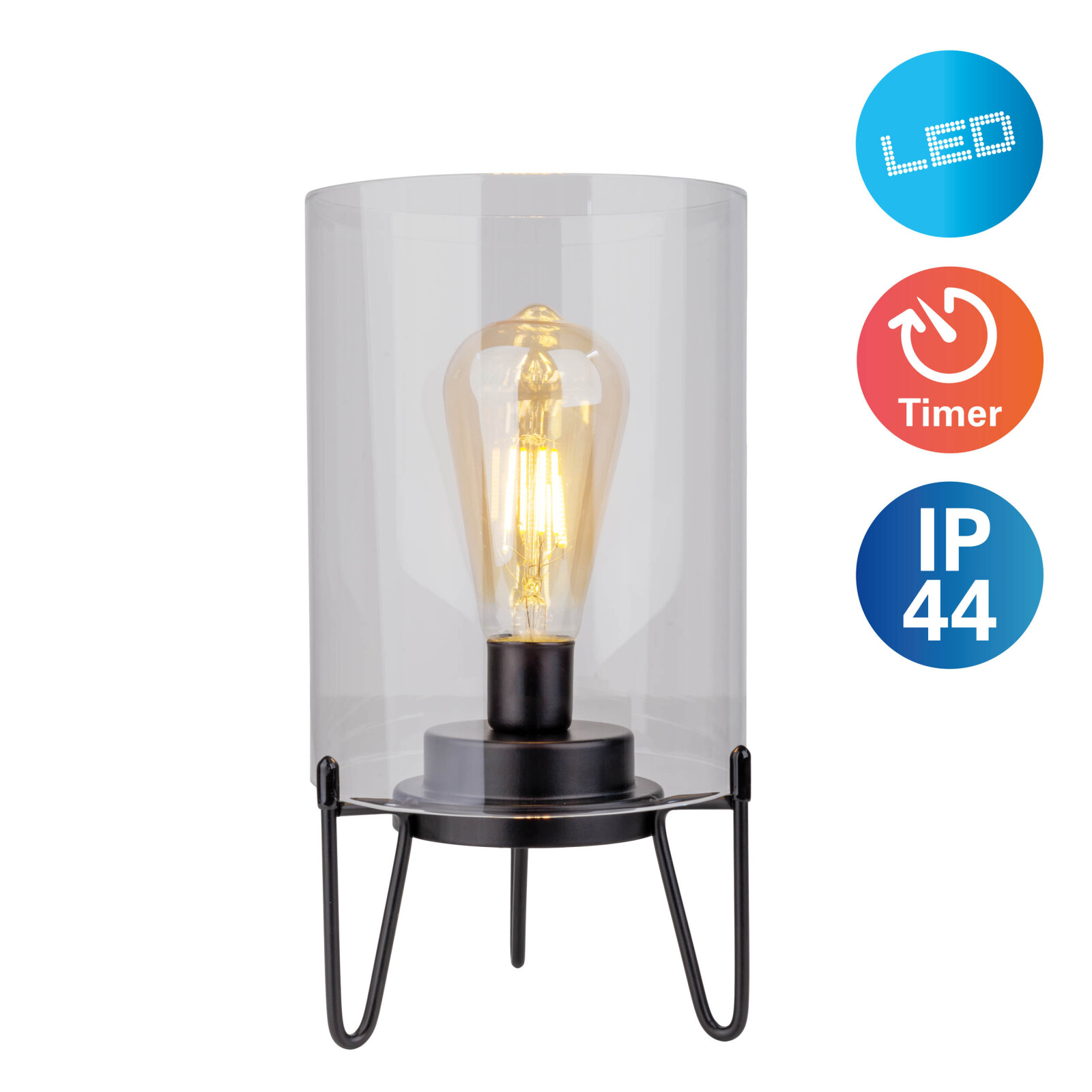 LED-Tischleuchte LONNA - schwarz - Glas - mit Timer