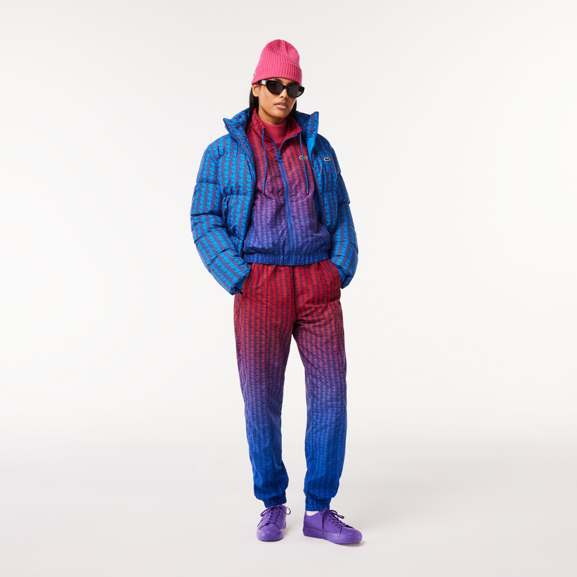 Veste courte Sportsuit zippée imprimé monogramme dégradé Manteaux & Vestes - Rouge - Lacoste - Femme