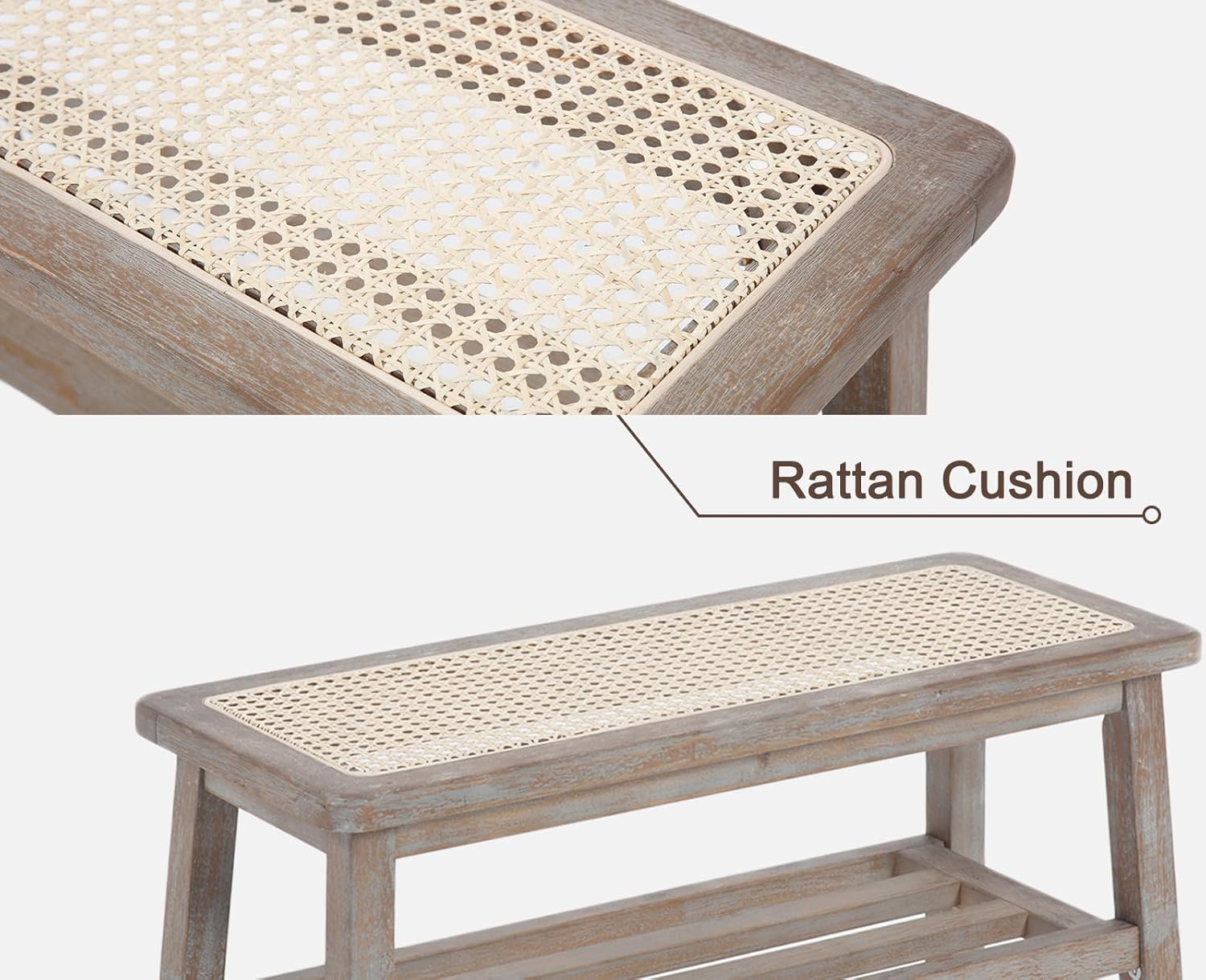 chairus Holz Küchenbank Sitzbank aus Rattan Schuhbank Sitztruhe für Flur Schuhregal für Wohnzimmer Eingangsbereich Bettbank Schlafzimmer (Beige)