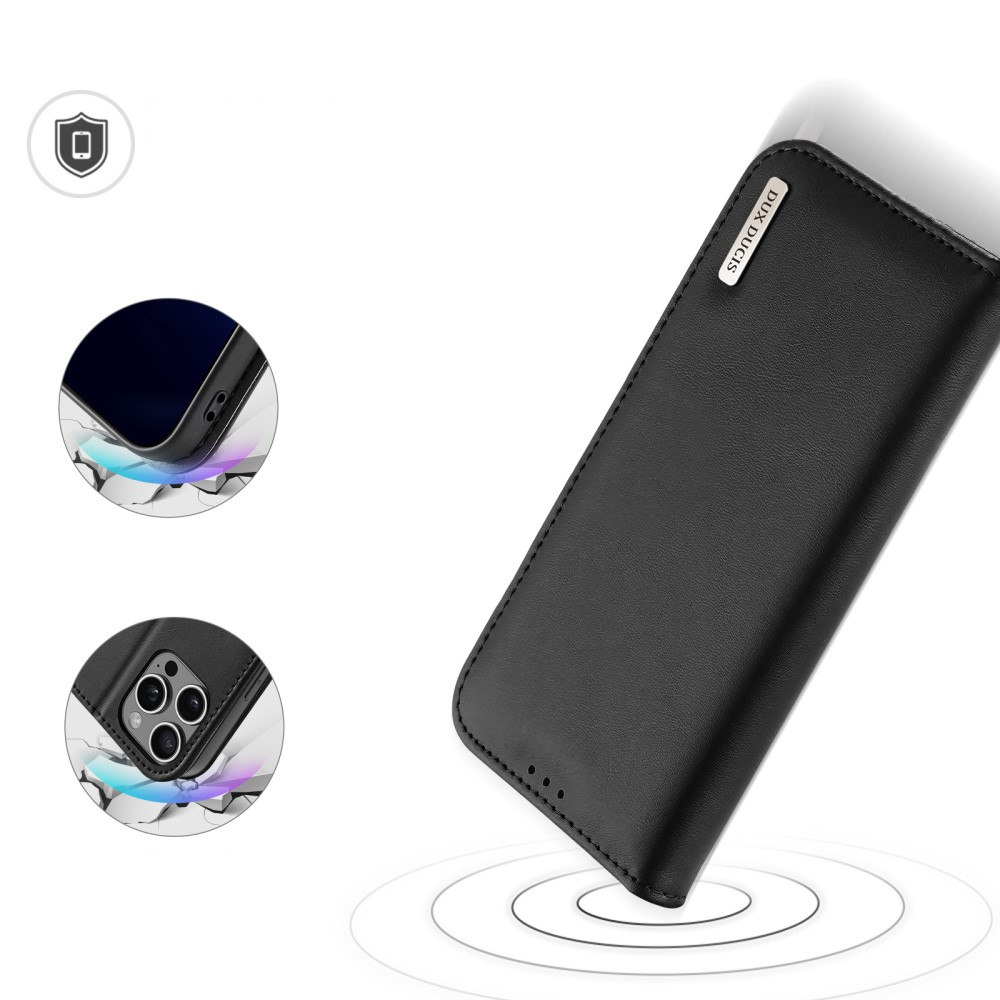 iPhone 16 Pro Flip Wallet Cover Echtleder Tasche (RFID Schutz) - Schwarz