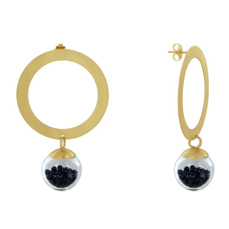 Boucles d'Oreilles Anneau Laiton Bulle Pâte de Verre et Perles