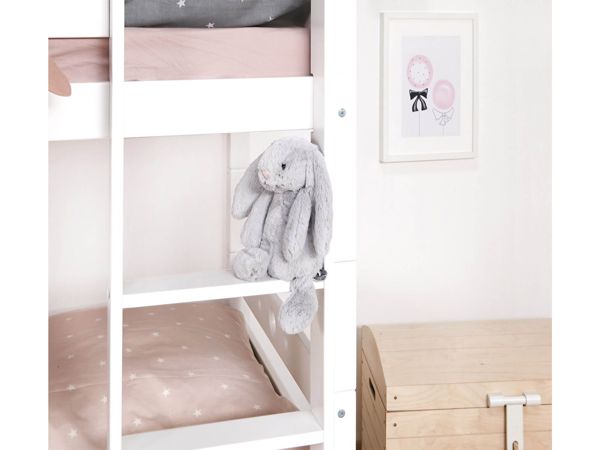 TiCAA TiCAA Etagenbett, Kinderbett, Stockbett Funktionsbett für Kinder mit Treppe & Zwei Liegeflächen teilbar aus Buche Massivholz weiß Bettgestell 90 x 200