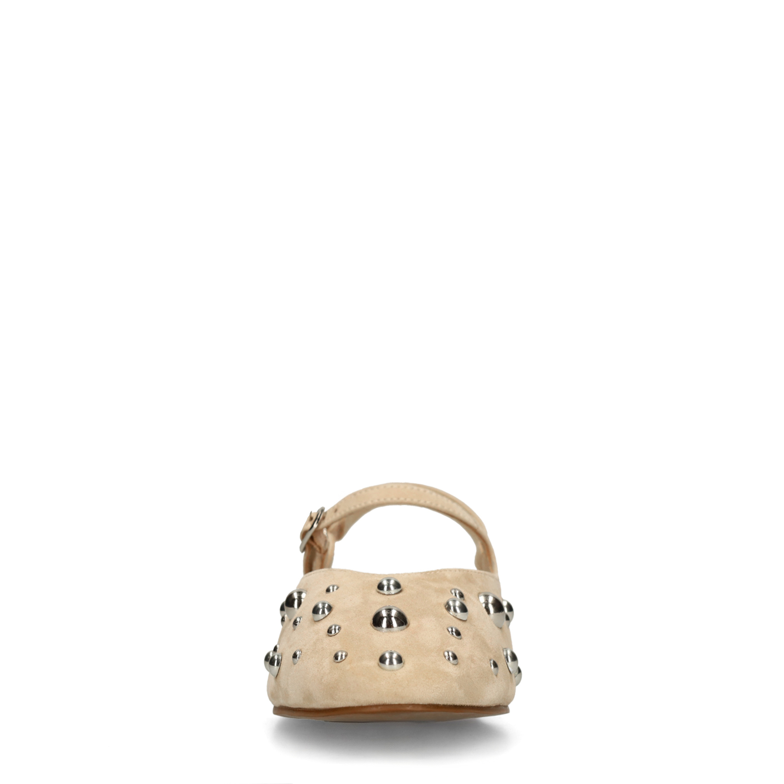 Beige suède slingbacks met zilveren studs