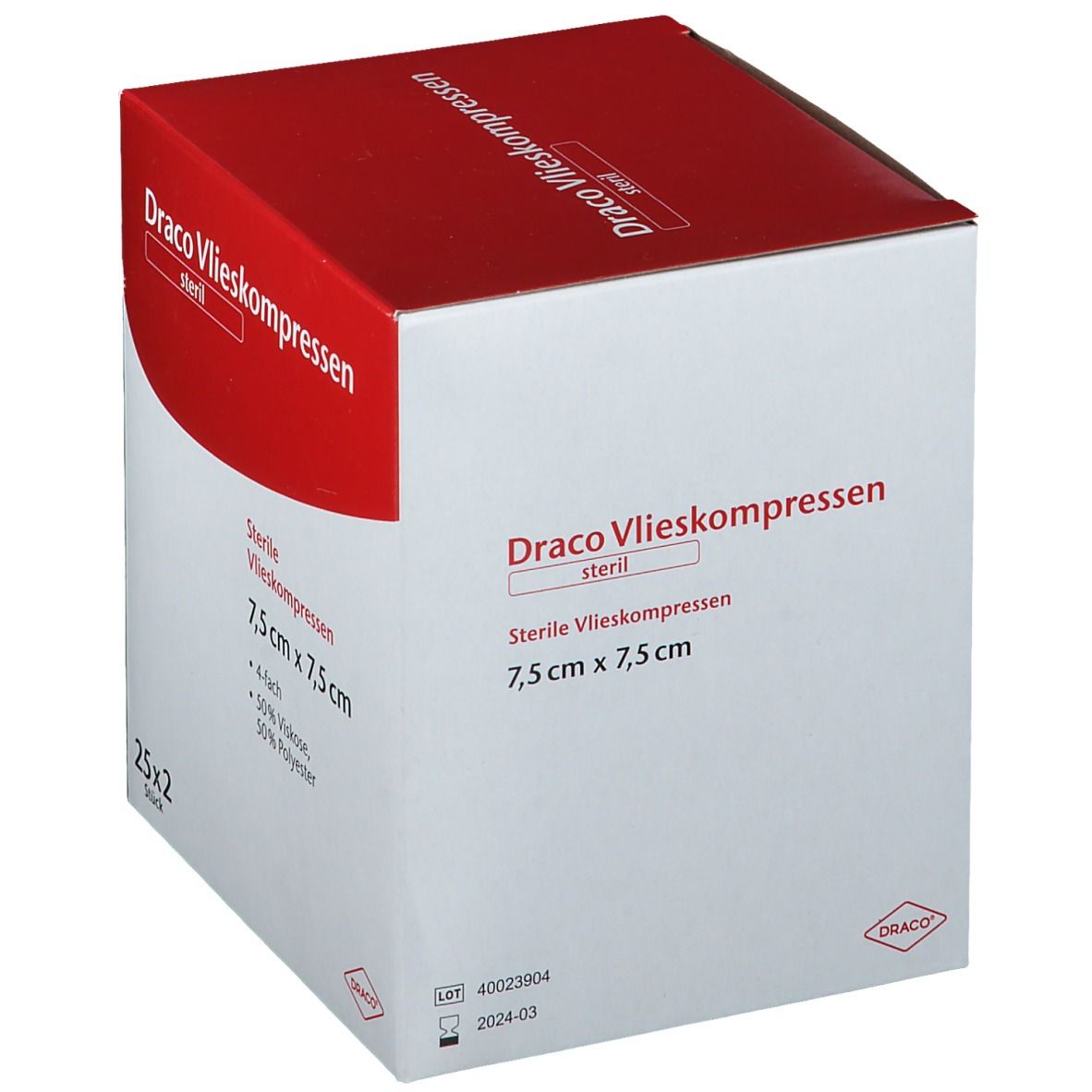 Draco Vliesstoffkompresse 4fach, 7,5 x 7,5 cm steril