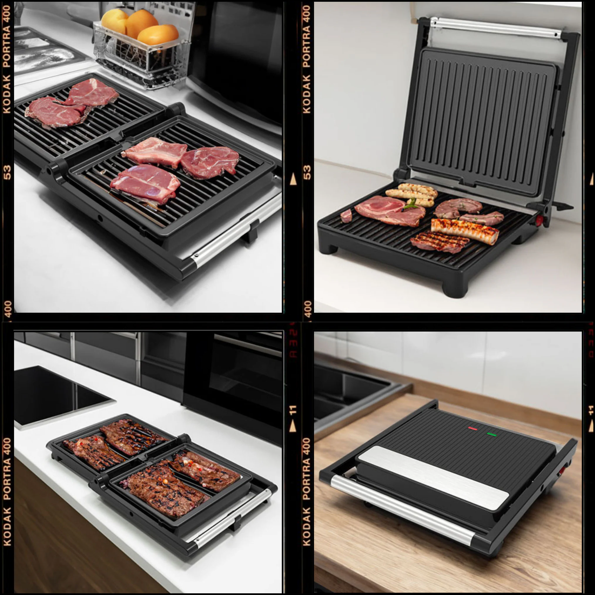 Best Direct® Kontaktgrill - Tischgrill, antihaftbeschichtet, klappbar Chef O Matic Multigrill