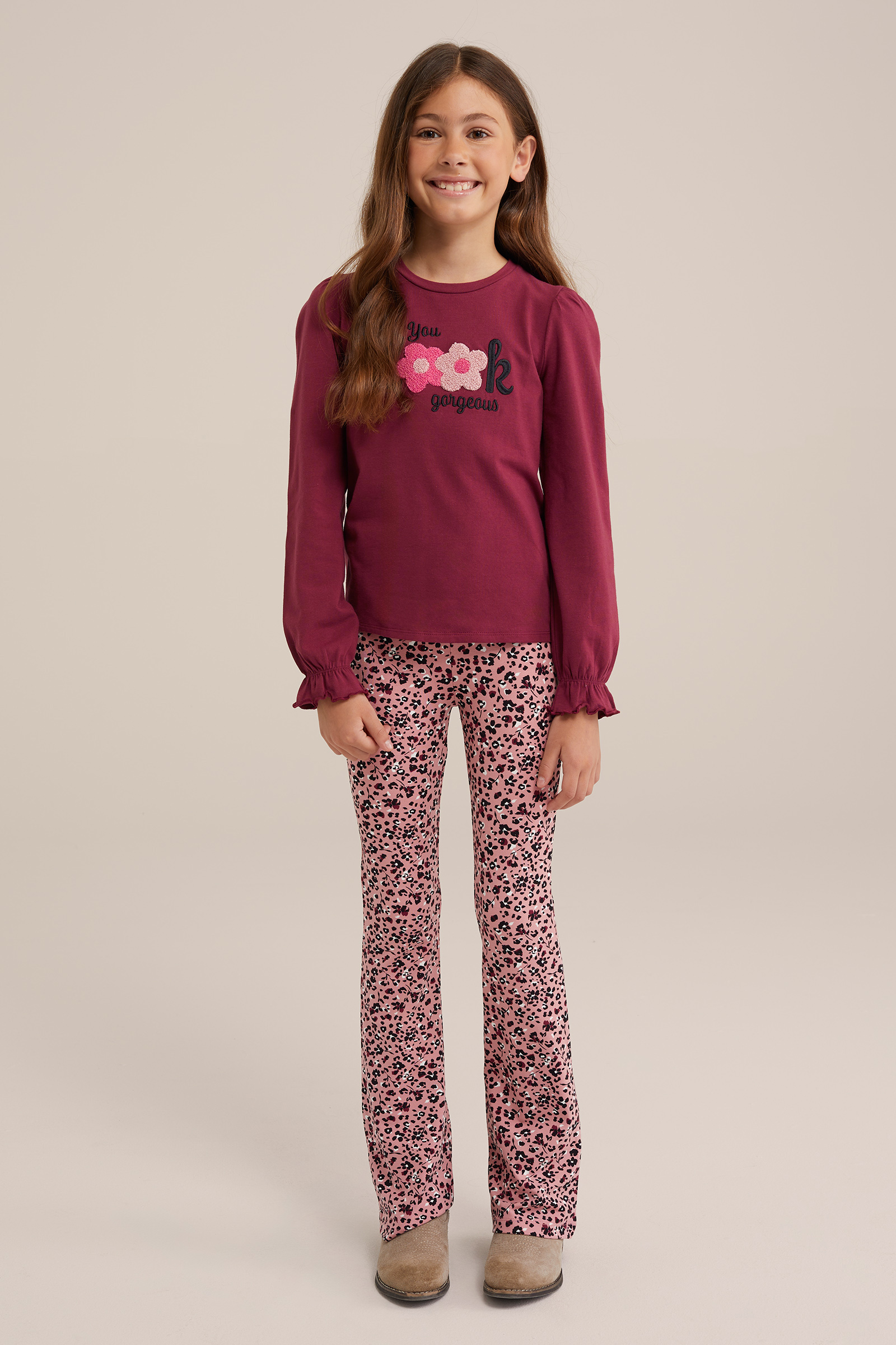 Meisjes T-shirt met embroidery WE Fashion Bordeauxrood