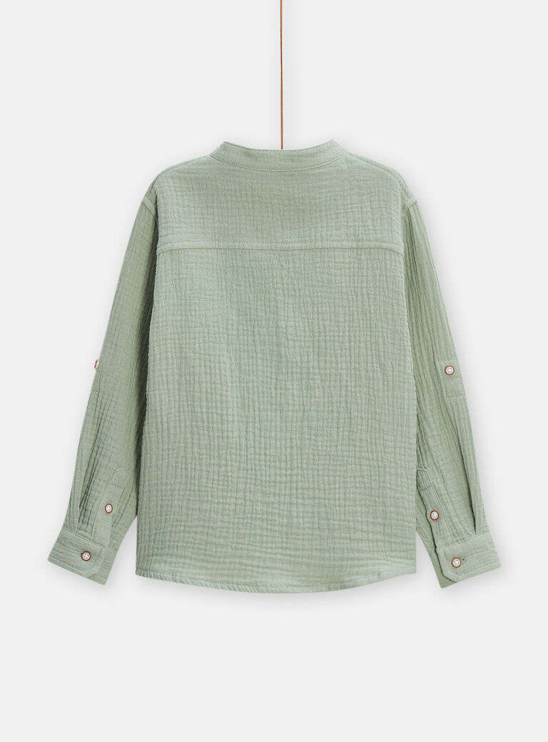 Chemise col mao vert d'eau en gaze de coton pour garçon