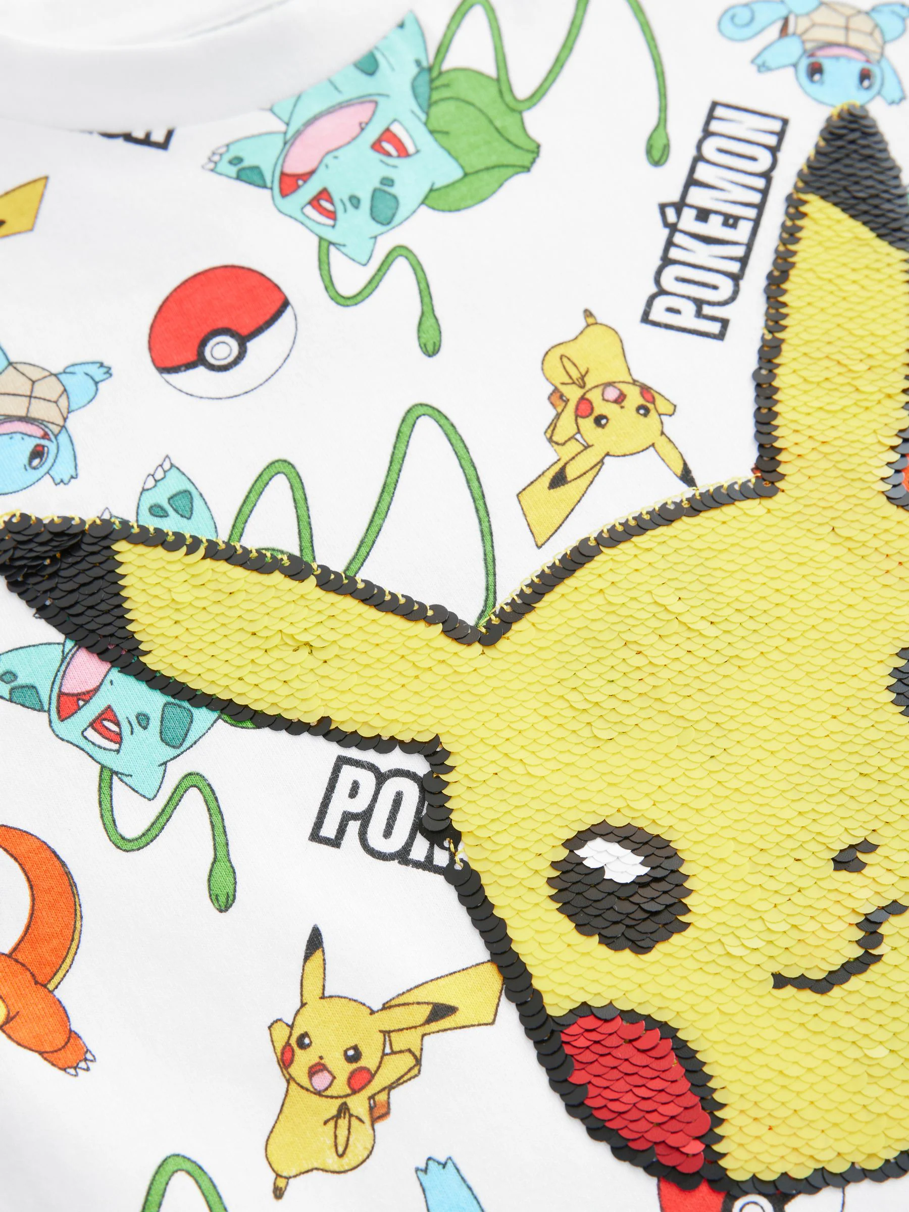 Wit met print - Pokémon T-shirt met pailletten en korte mouwen (4 - 14 jr)