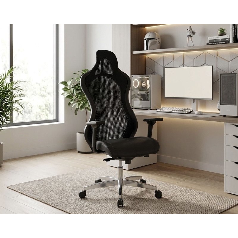 Fauteuil de bureau gamer LEWIS simili cuir- avec accoudoirs et appui-tête- Réglage profondeur d'assise- Mécanisme Synchone -Pieds aluminium