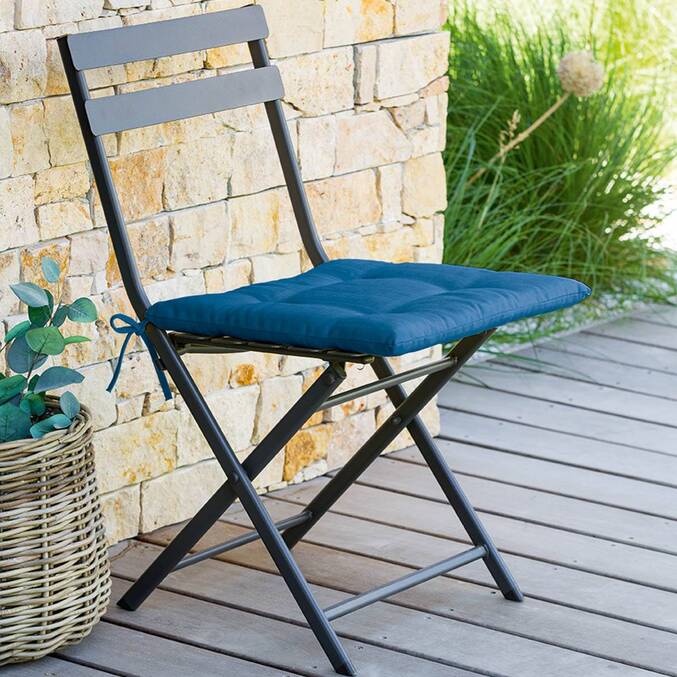 Galette de chaise carrée 4 points KORAI Bleu indigo