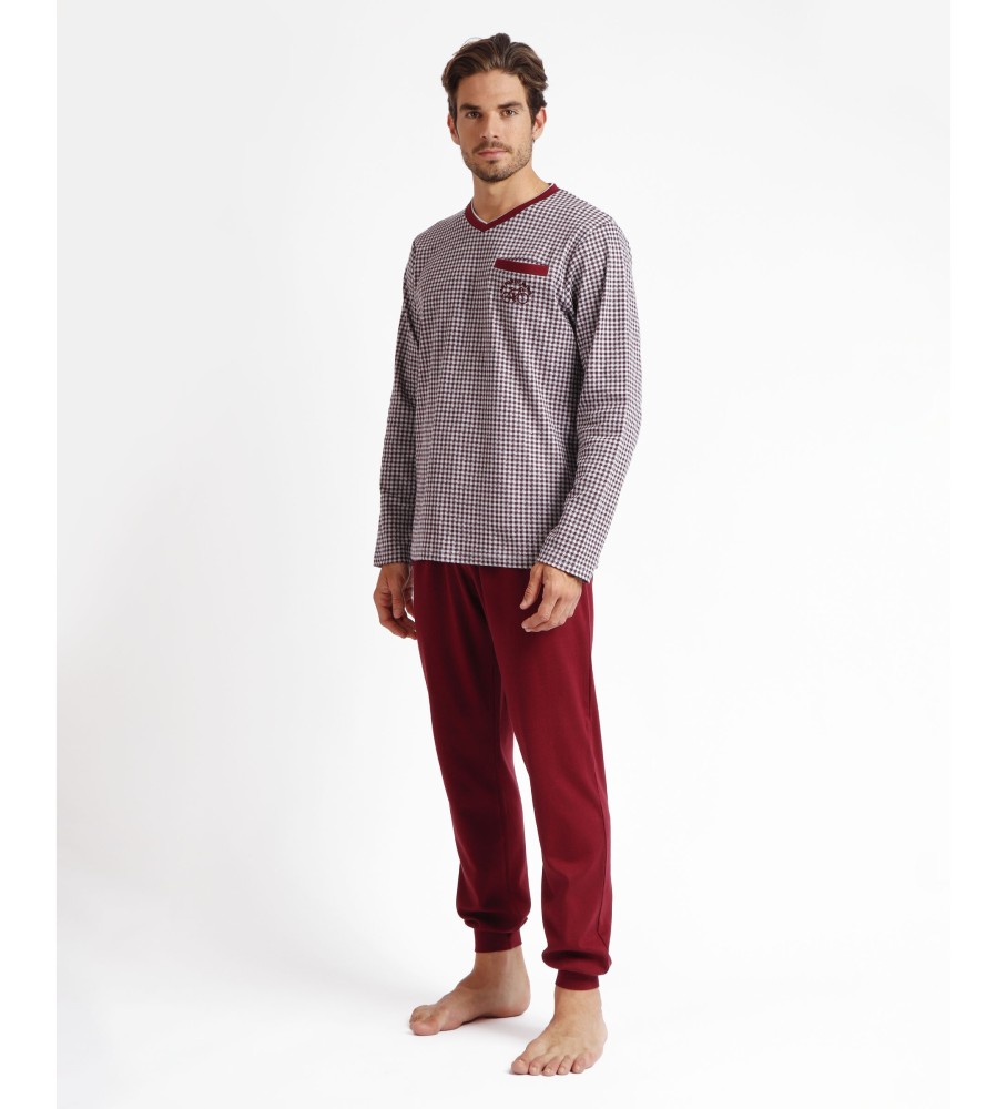Pijama de manga comprida Antonio Miro Vichy Pixel Maroon