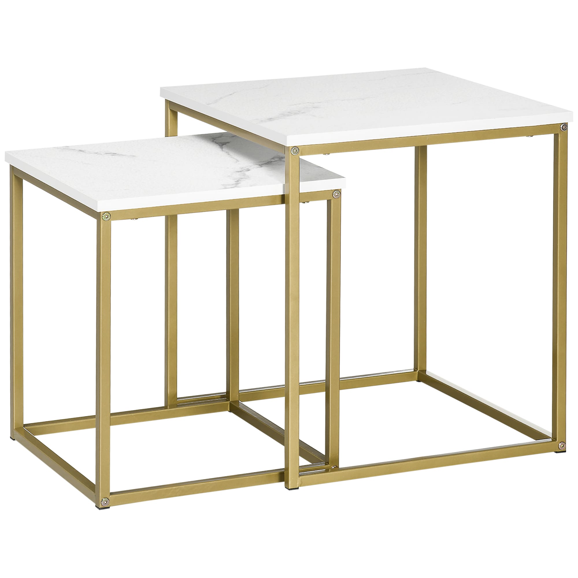 HOMCOM Couchtisch Set mit Marmoroptik weiß 45L x 45B x 50H cm