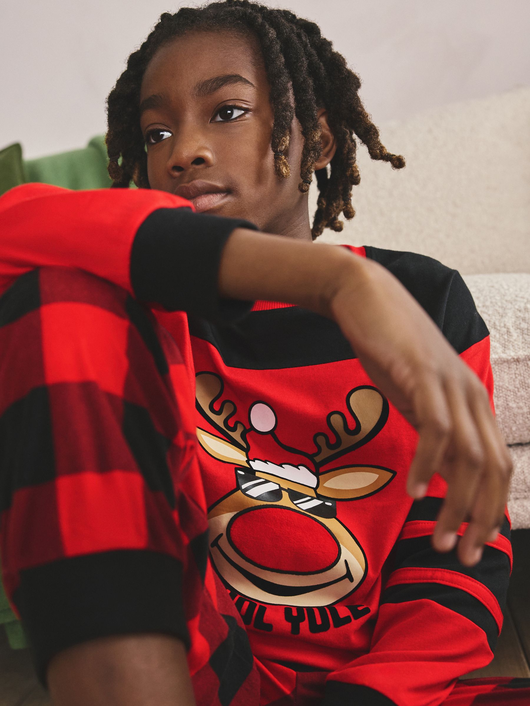 Red Check Reindeer - Enkele kerstpyjama (5-16jr)