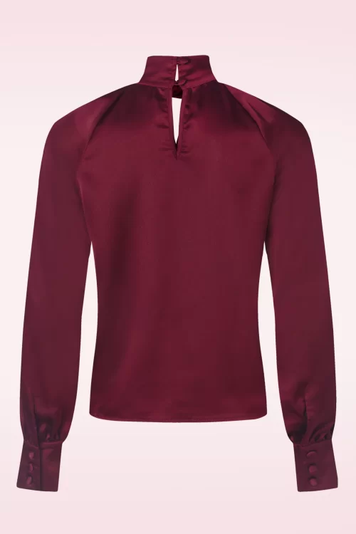 Vixen Twist satin blouse in wijnrood