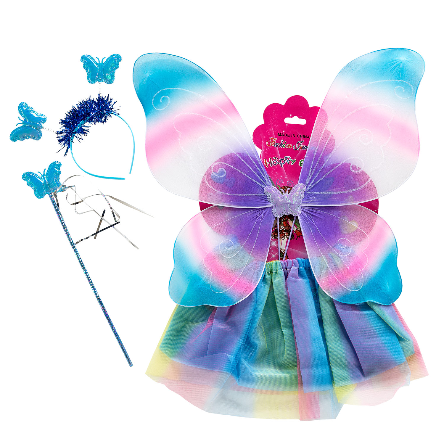 Verkleedset Vlinder Blauw-Paars-Roze
