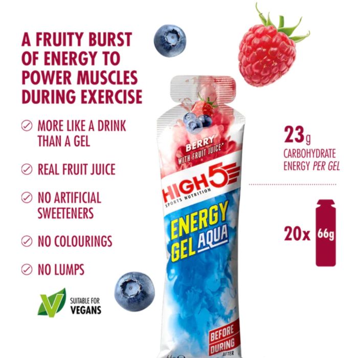 High5 Unisex Energi-gels Energy Gel Aqua Berry - Box 20x66g Hvid