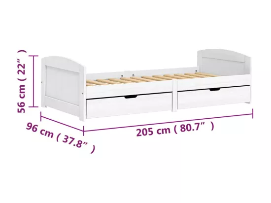 Lit de jour avec 2 tiroirs IRUN blanc 90x200 cm bois pin massif