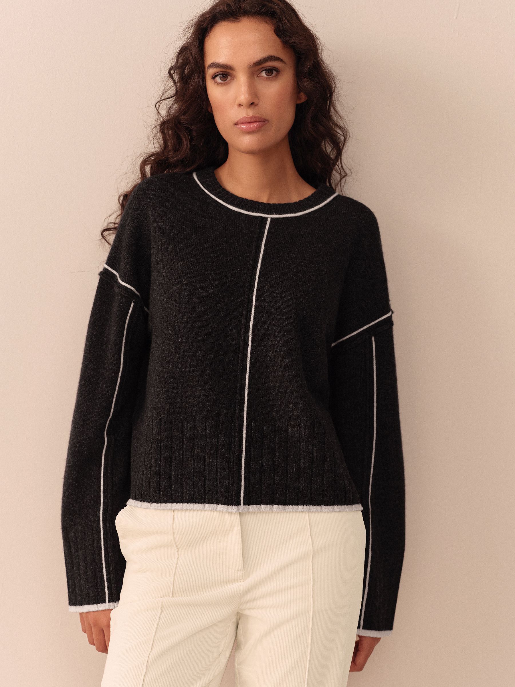 Charcoal Tipped - 100% N.Premium trui van lamswol met ronde hals