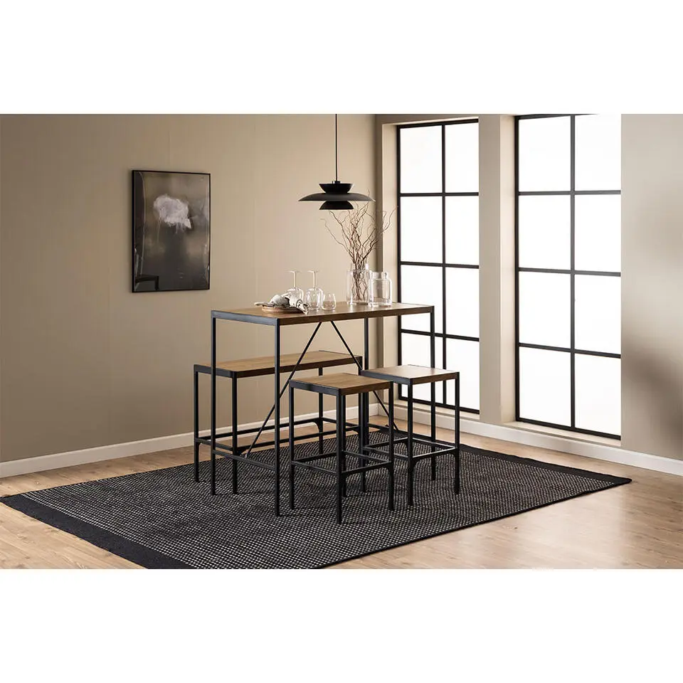 Hioshop Hugo bartafel set tafel- bank en 2 stoelen natuur