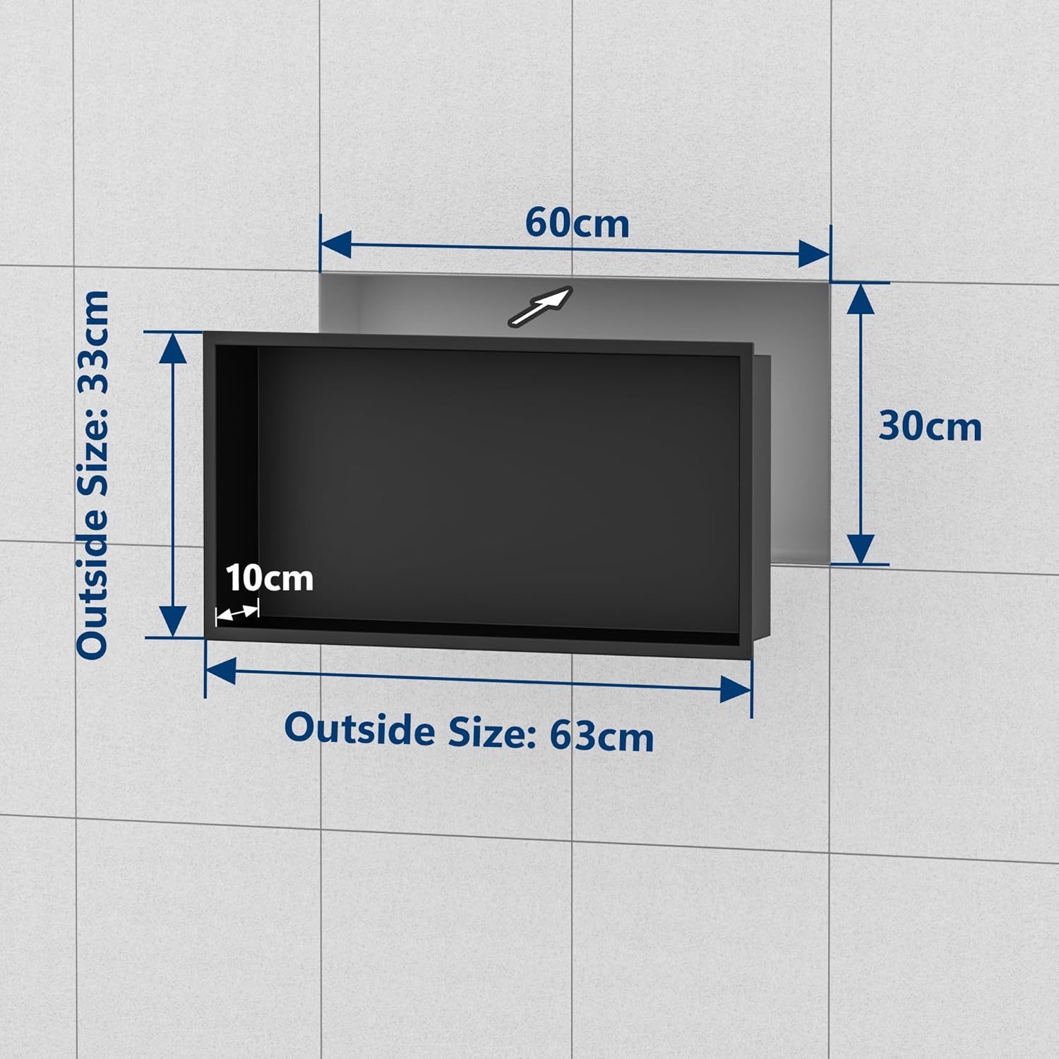 Neodrain Wandnische Dusche Edelstahl Duschnische Einzelregal Lagerung für Badezimmer 60 x 30 cm, Schwarz