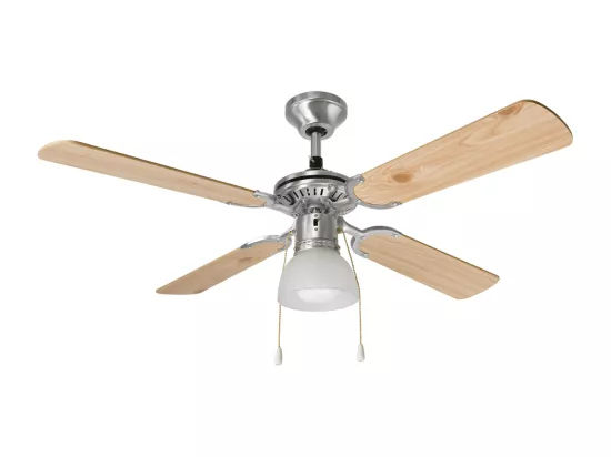 Ventilateur de plafond Perenz 7064 CR avec lumière, noyer clair, d.105 cm, 4 pales, moteur AC 50W silencieux, ampoule E27