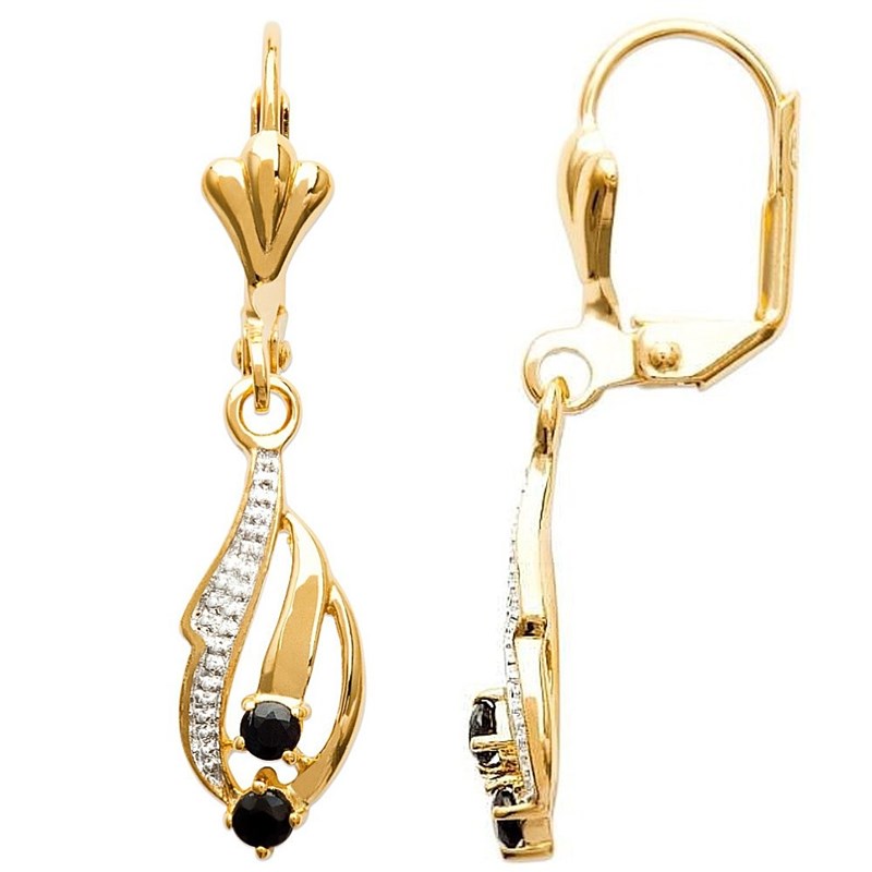 Boucles d'oreilles dormeuses saphir Plaqué OR 750 3 microns 2 tons