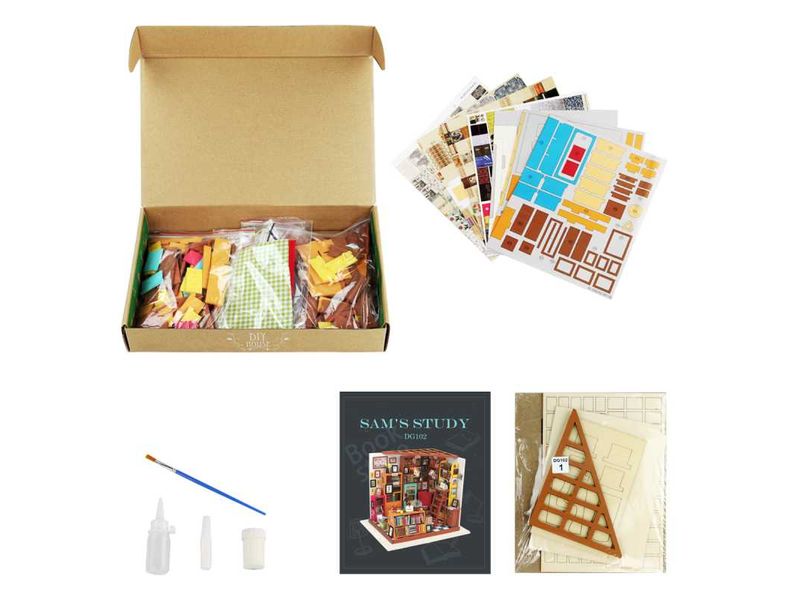 RoboTime Bausatz Sam's Study Library 3D-Puzzle aus lasergeschnittenen Holzteilen