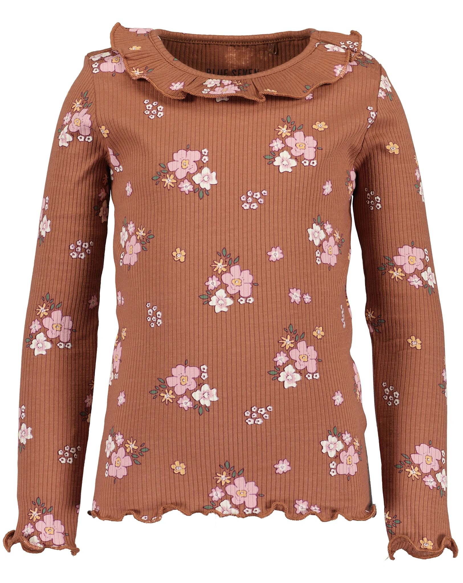 Langarmshirt FLOWER mit Muschelkante in kupfer