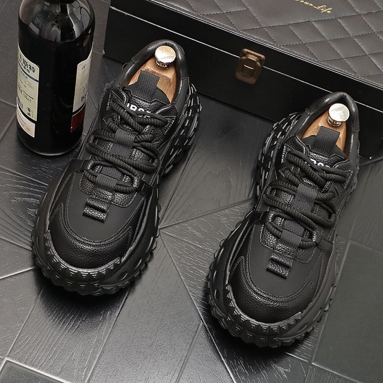 Mr Ozera - Platform Plain Lace Up Sneakers