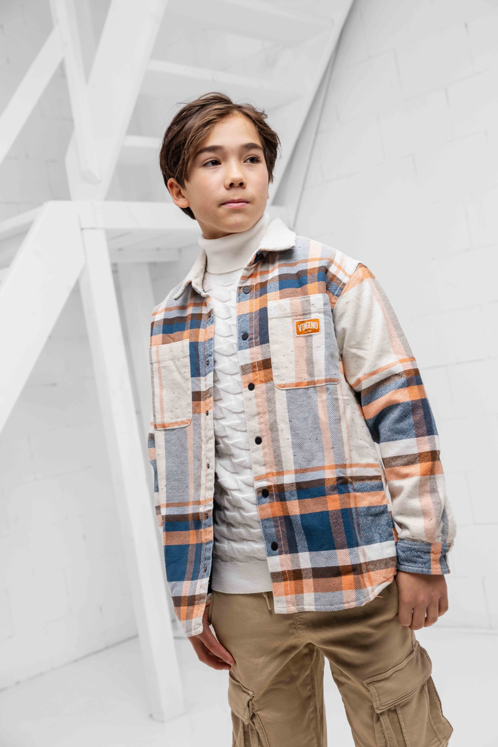 Vingino Lee Overshirt Kids Beige/Blauw