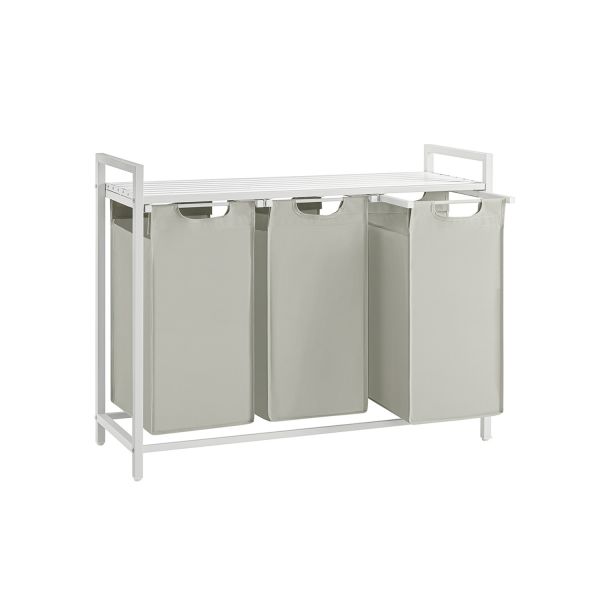 Vasagle Cesto de Roupa Suja com 3 Compartimentos Prateleira e Estrutura de Metal 3 x 38L 92,5 x 33 x 72 cm Branco - BLH301W01