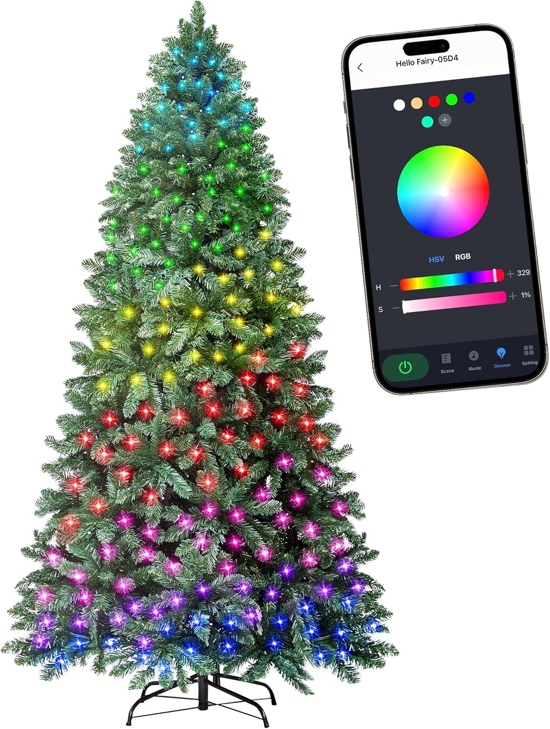HOLLO STAR 6ft Prelit Christmas Tree with 270 LED Lights, Artificial Christmas Tree with App-Controlled Multi-Color RGB Lights, 1072 Branch Tips, Easy to Assemble, for Home, Party