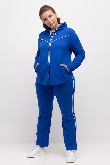 Sweatjacke, Piping, Kapuze, gerundeter Saum