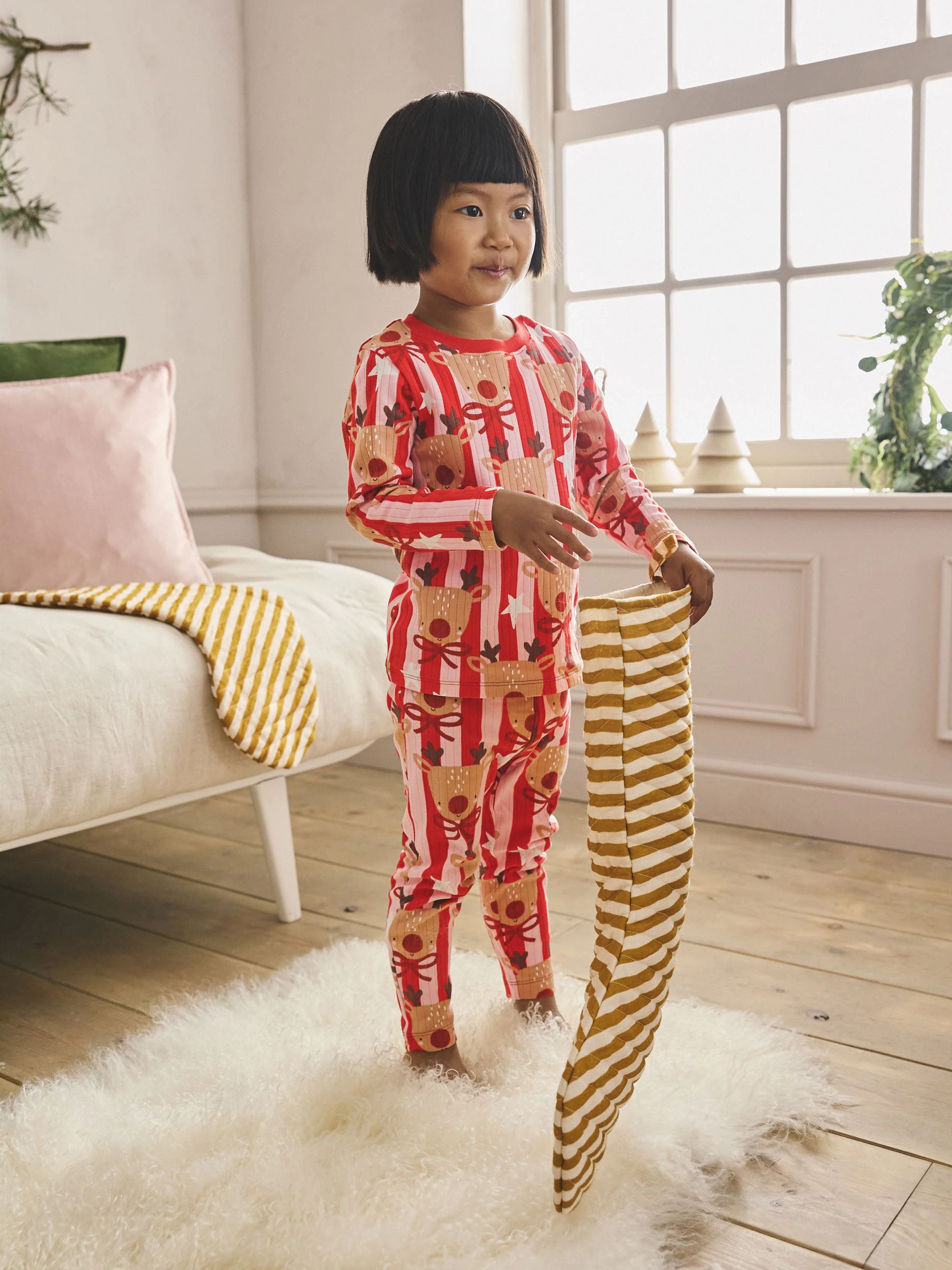 Rood/roze gestreept rendier - Kerstpyjama (9 mnd-16 jr)
