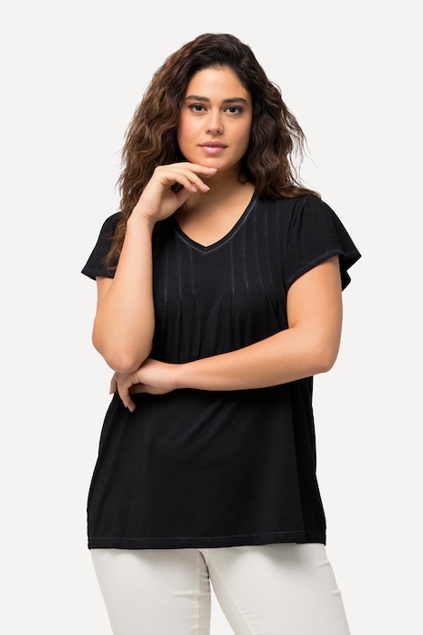 T-Shirt, Zierfalten, A-Linie, V-Ausschnitt, Halbarm