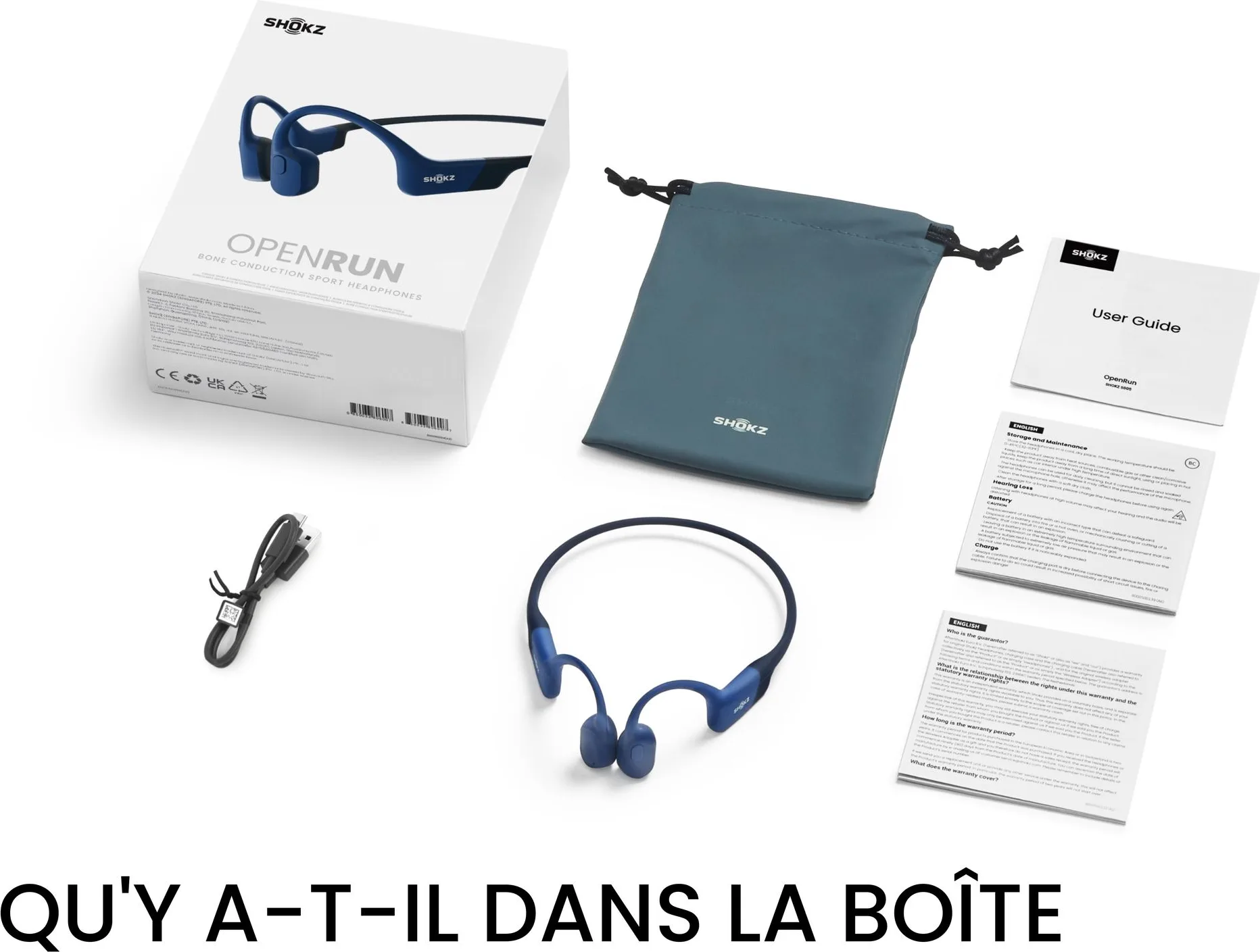 Shokz Open Run Bleu (USB-C) Écouteurs Bluetooth