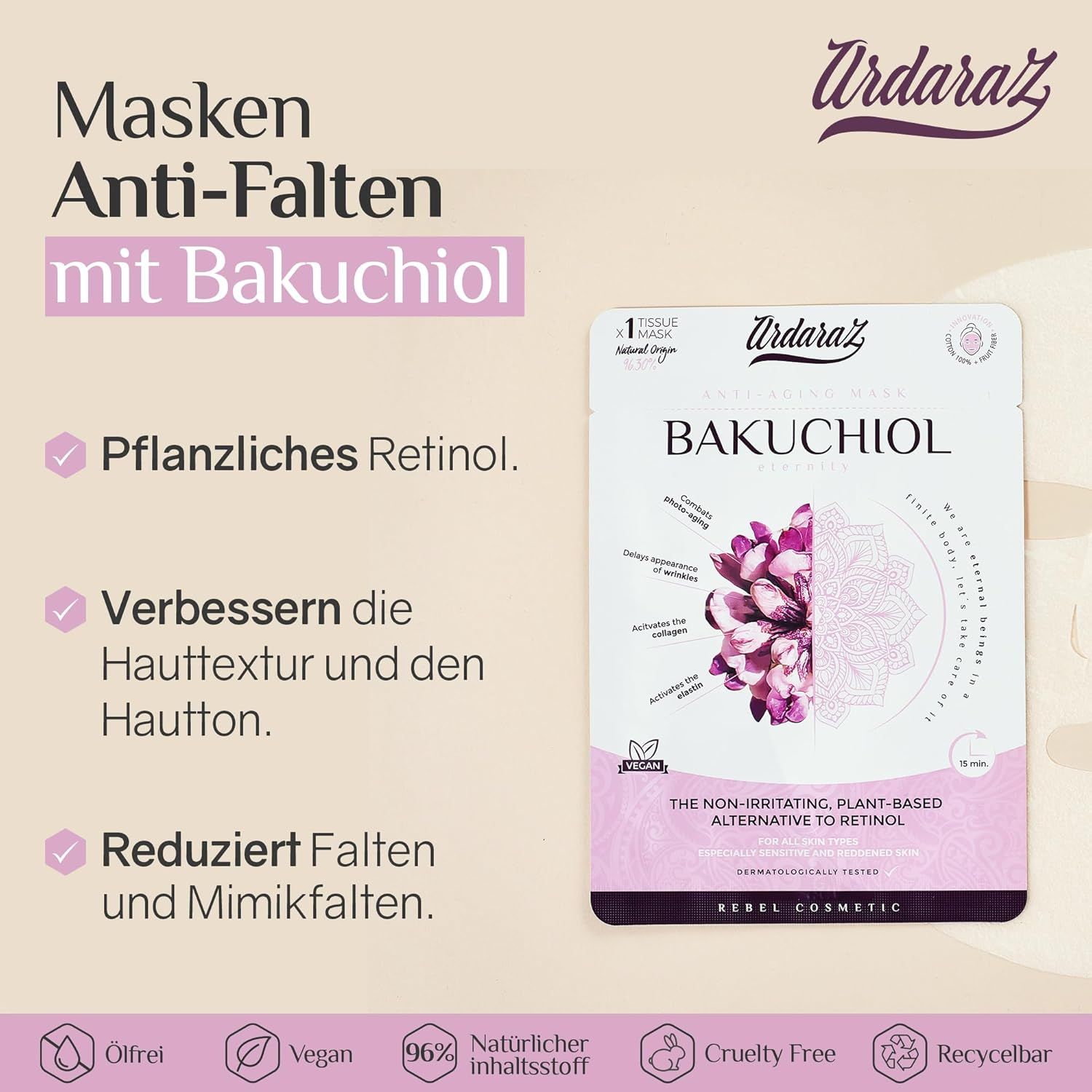 Ardaraz Anti Falten und Feuchtigkeits Gesichtsmasken mit Bakuchiol