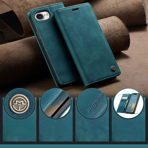 iPhone 16e Leder Tasche Flip Wallet Etui mit Kartenfächern - Blaugrün