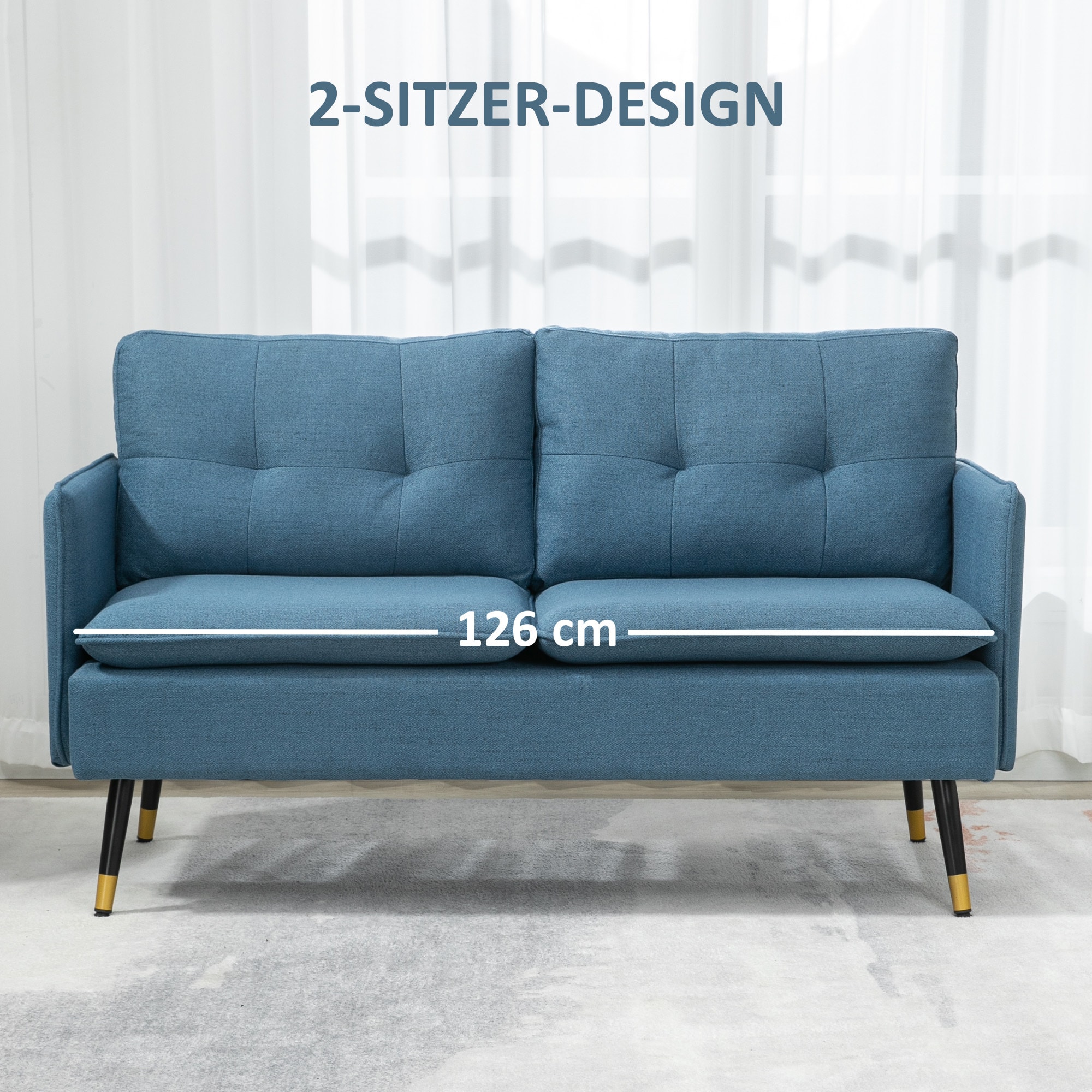 HOMCOM Zweisitzer Sofa mit Rücken- und Sitzkissen grau 139L x 68B x 80H cm
