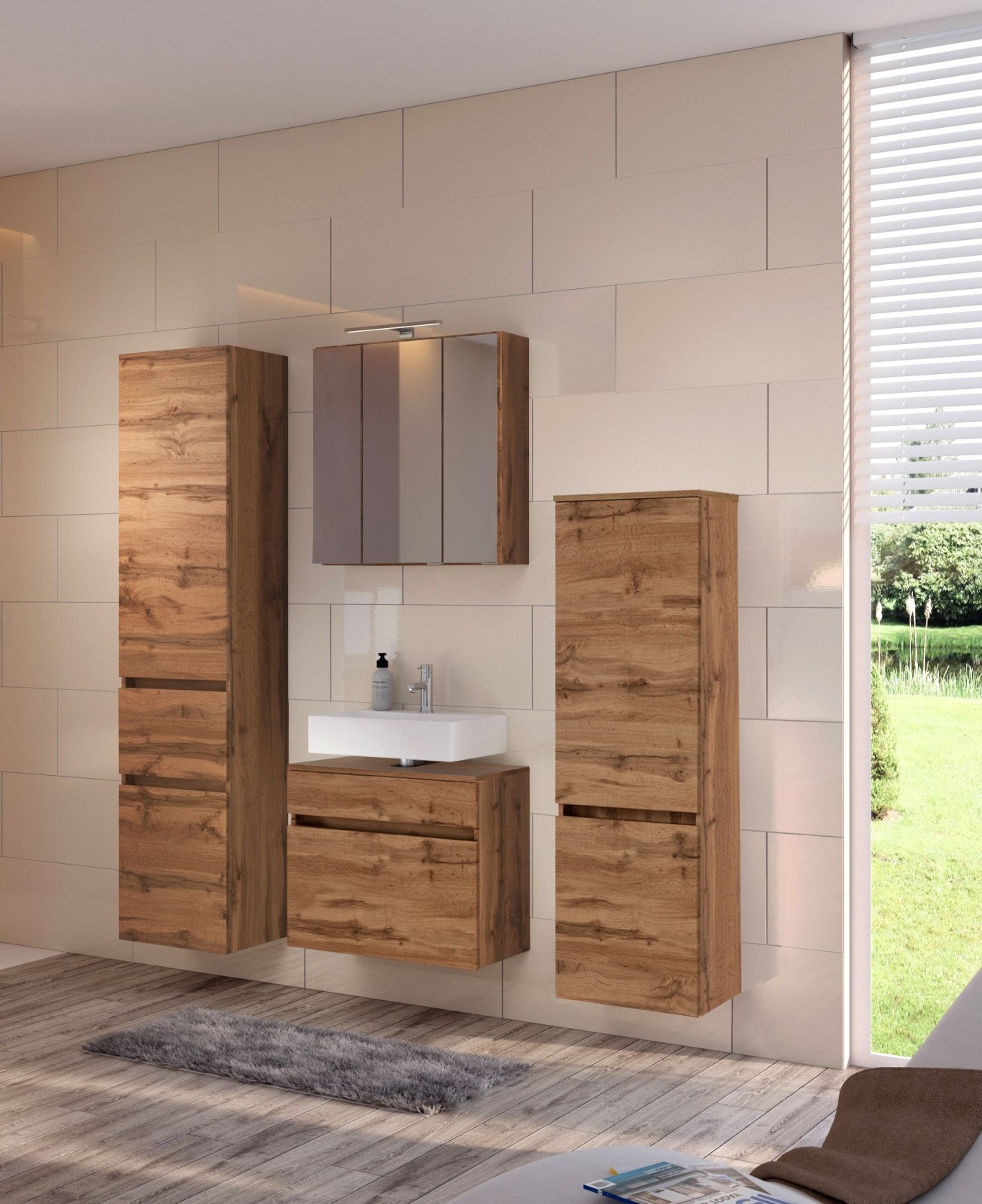 3D-Spiegelschrank BAABE - Wotaneiche - mit LED-Beleuchtung - 60 cm