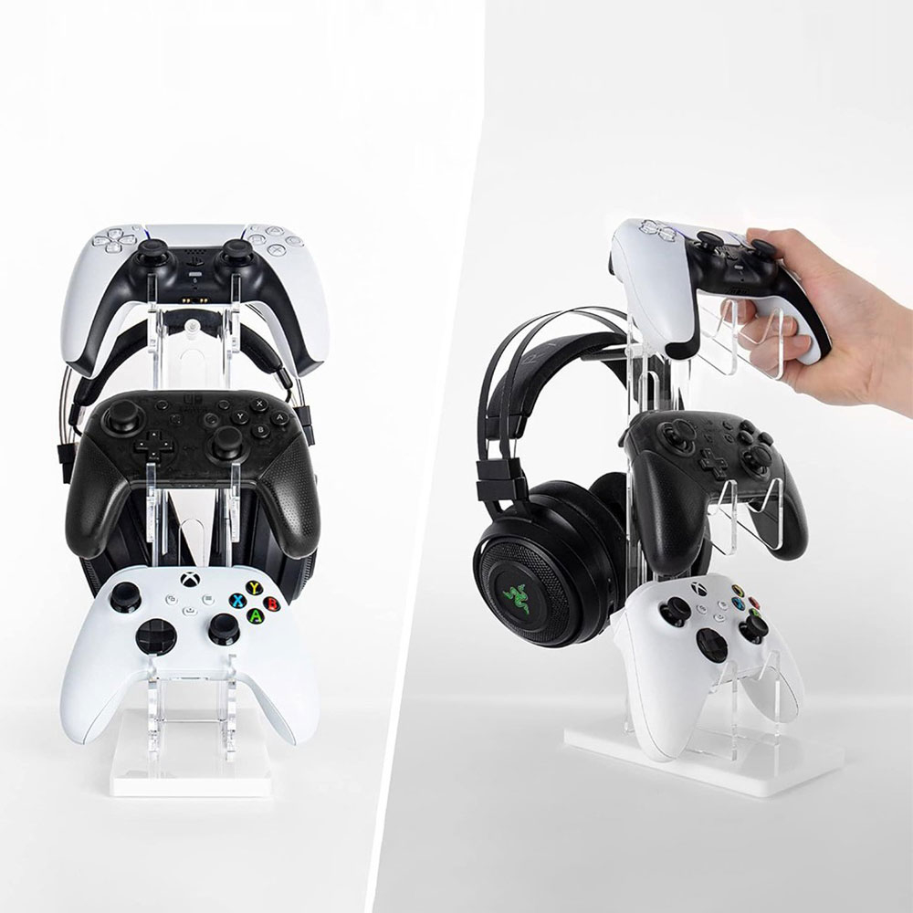 Halterung für 3x Controller und 1x Kopfhörer / Headset kompatibel für Sony PlayStation PS5 / PS4 / Xbox / Nintendo Switch - Transparent / Weiss