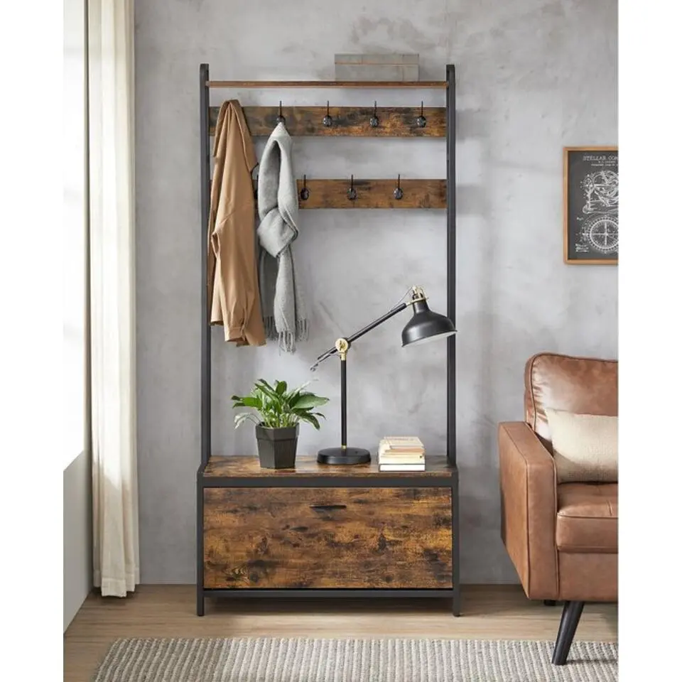Parya home Kapstok met schoenenkast en bank - vintage bruin zwart