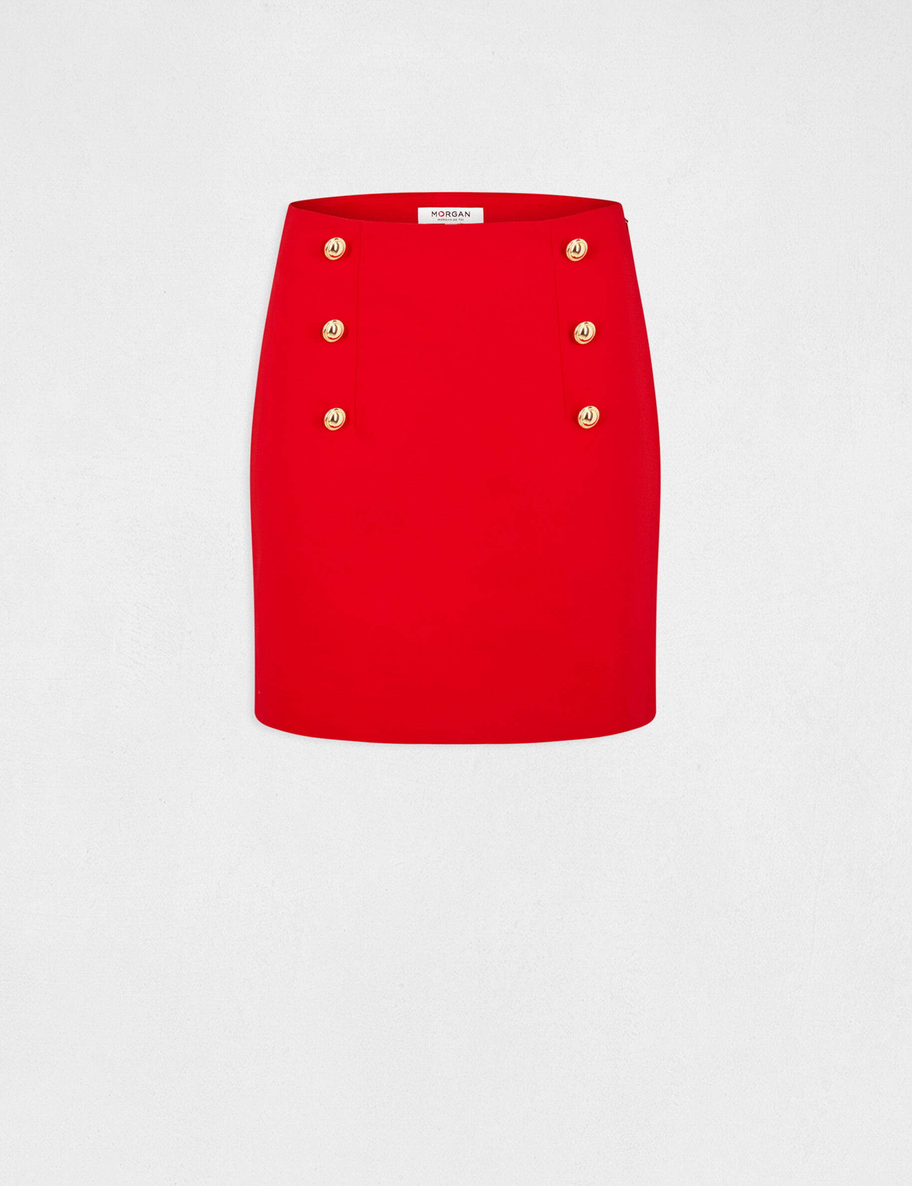 Jupe droite taille haute à ponts rouge femme - rouge