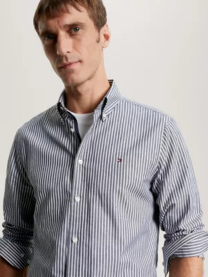 Camisa listrada de sarja com corte slim