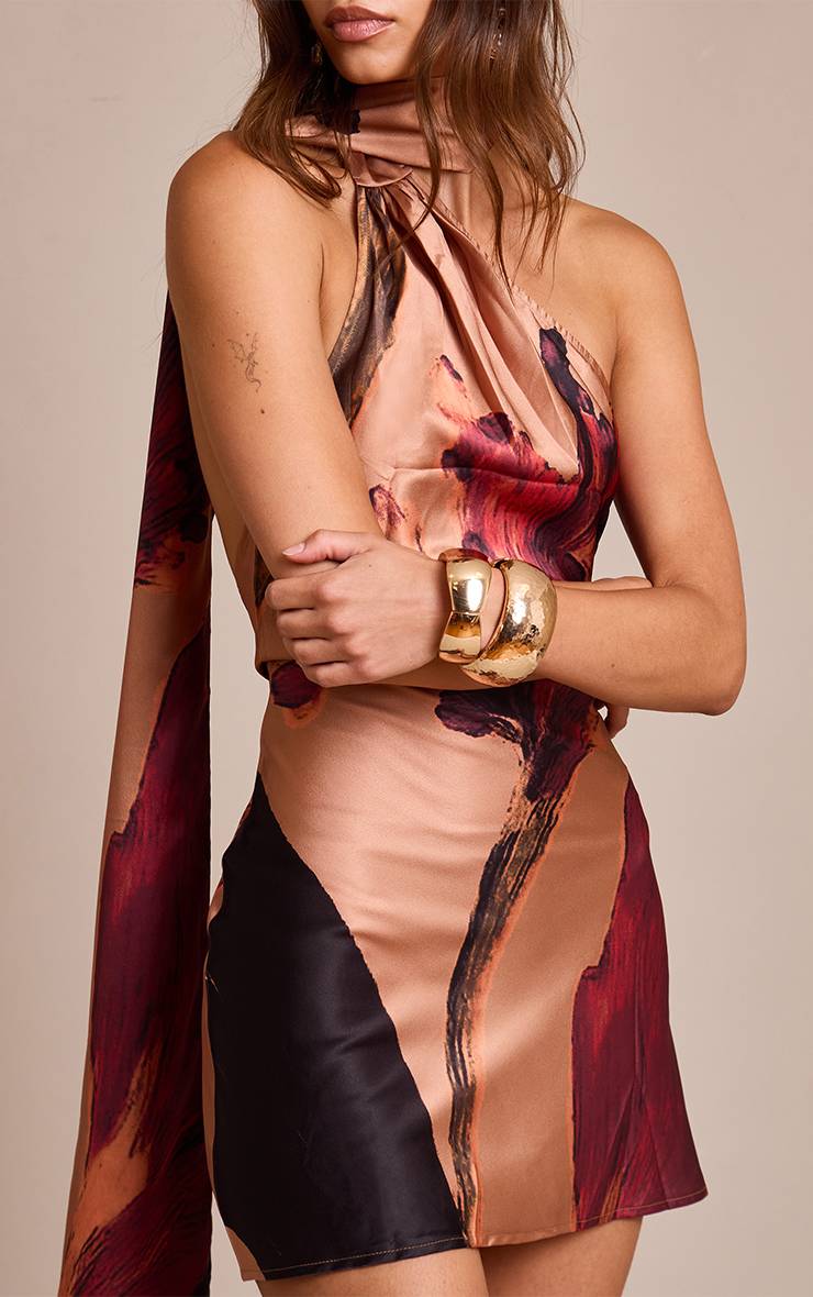 Orange Brûlé Robe Courte En Satin À Imprimé Floral