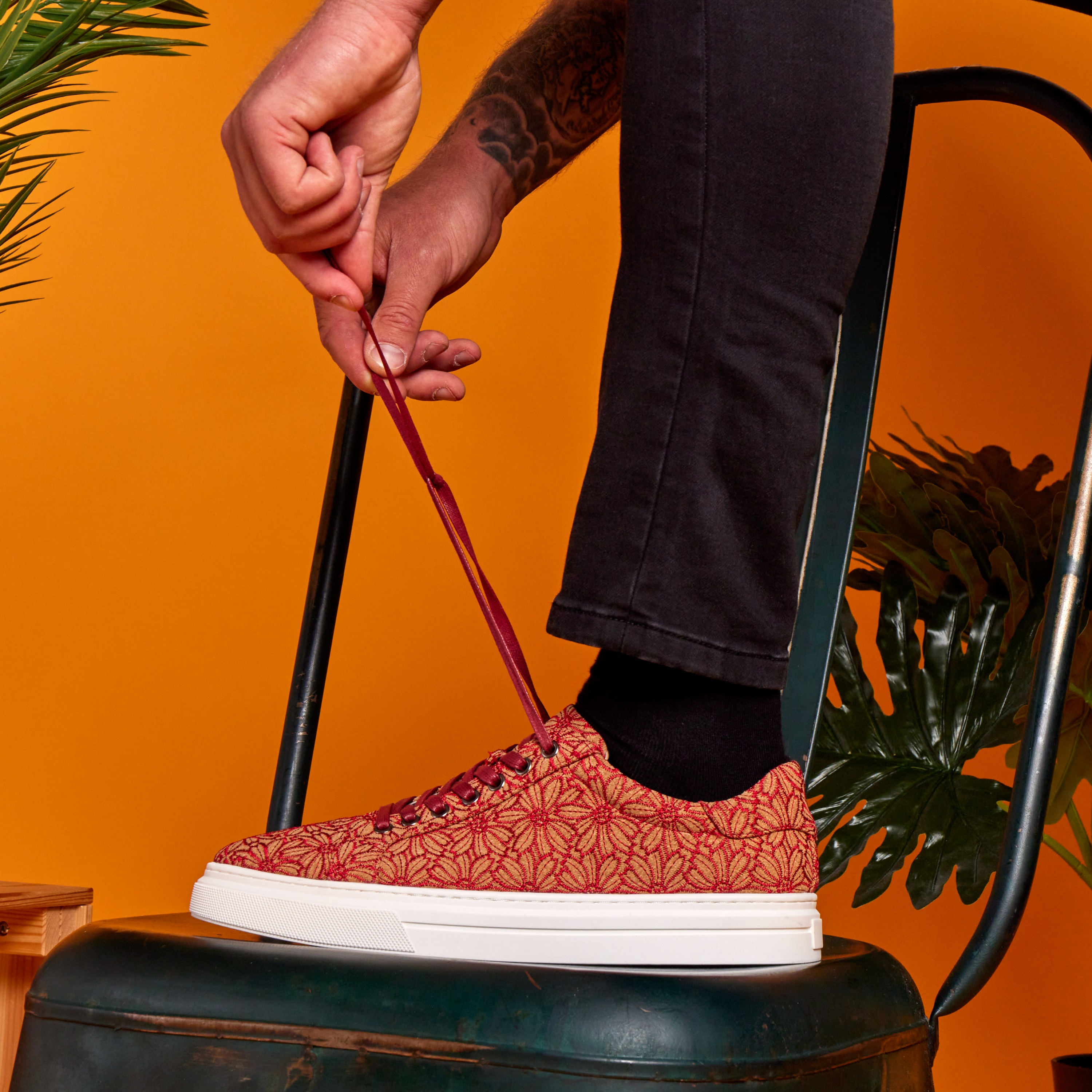 Red Cork Flower Sneakers